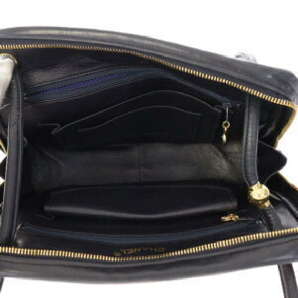 Chanel V Stitch Shoulder Bag Lambskin Navy Blue Red - Picture 6 of 10